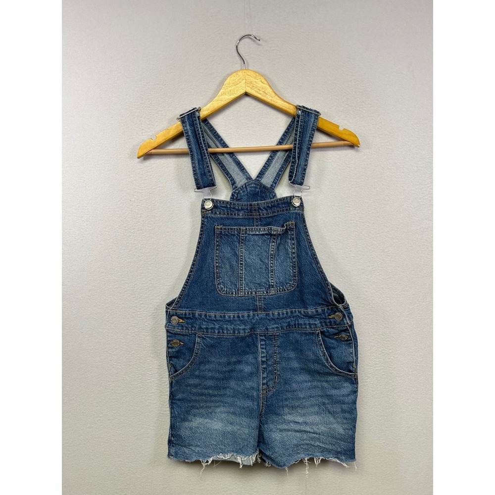 Boho Festival No Boundaries Womens XS Blue Denim Raw Hem Shortalls Overalls